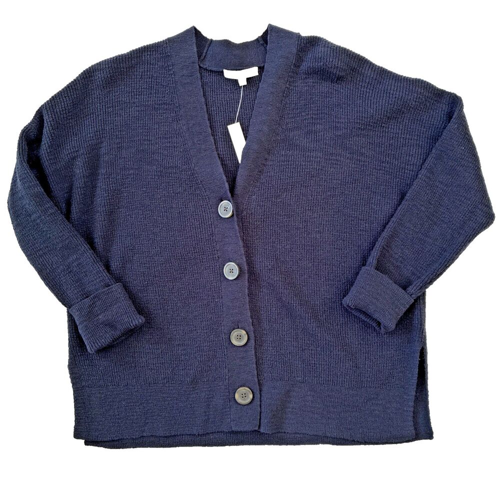 Madewell Cardigan Sweater Small Navy Blue Cotton Blend Ribbed Button-Up Grandpa